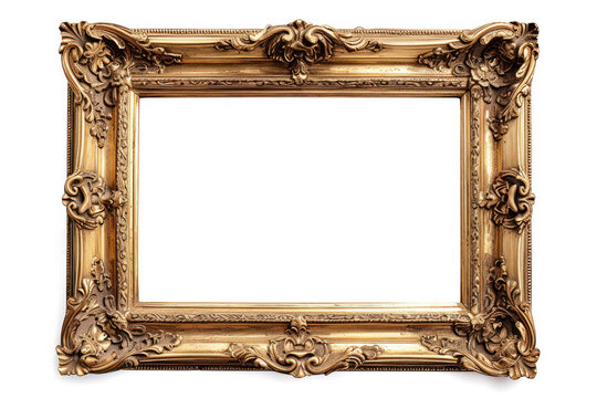 Close up on an old ornated golden picture frame, isolated on white with clipping path