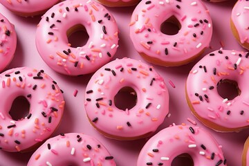 Sweet Pink donut pattern calories. Decoration baked. Generate ai