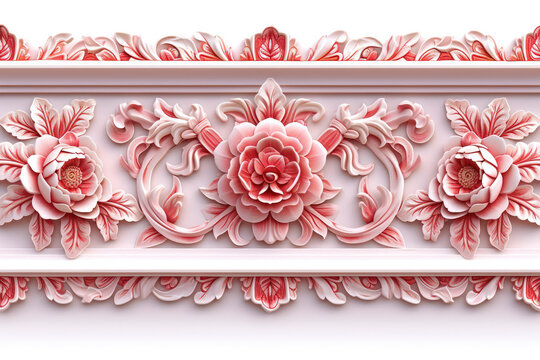 Pattern of striped thailand carved isolated on white background