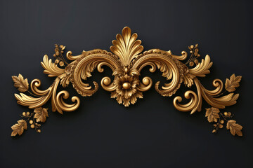 Gold corner ornamental floral element on the black background