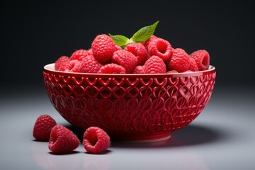 Vibrant Raspberry bowl background. Macro diet food. Generate Ai