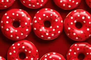 Tempting Red donuts pattern snack. Fruit breakfast. Generate Ai