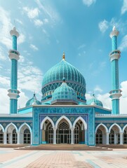Fototapeta na wymiar The Vibrant Color of Shah Alam Mosque / Salahuddin Abdul Aziz Shah mosque during dramatic - generative ai