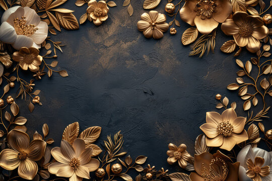 Vintage gold frame with clipping path,Kanok Chada Lai Thai Golden Flower Background Thai Pattern