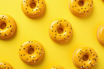Bright Yellow donut pattern food. Cake design. Generate Ai
