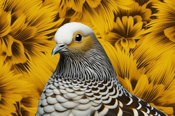Dazzling Yellow feather pigeon bird. Nature color. Generate Ai