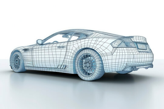 Digitally generated image of a generic car without specific details shown in wire frame mode