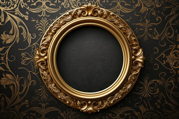 round photo frame, metal gold, interi pattern