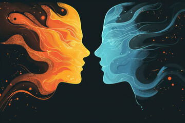 Visual contact. Two opponents facing each other. People talk face to face - obrazy, fototapety, plakaty