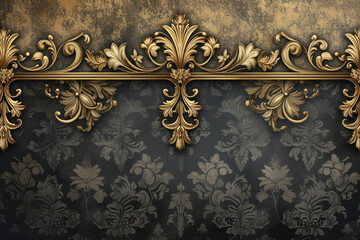 Vintage background with old-fashioned patterns and border with gold ornament