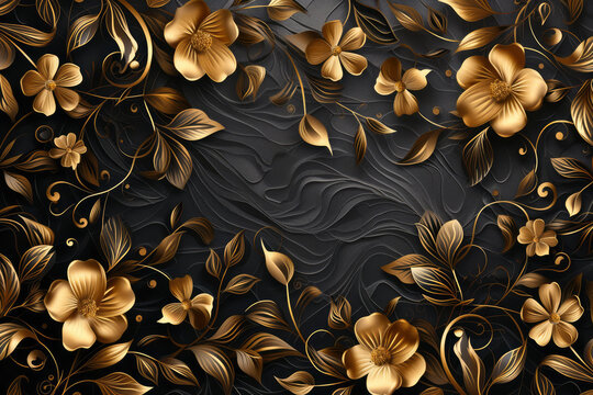 Decorative floral background with gold design elements on black