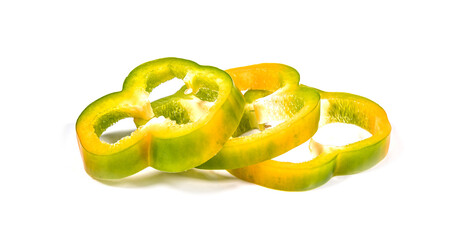 Slices of bell pepper isolated on white background