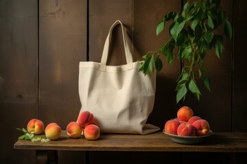 Stylish Peach canvas bag. Market food. Generate Ai