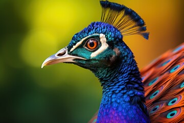 Vibrant Peacock head bird. Species beauty. Generate Ai