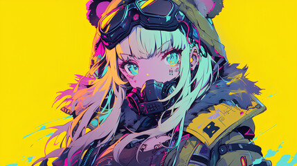 cute anime girl wearing cyberpunk jacket