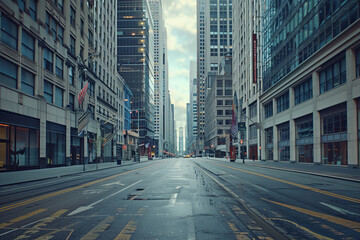 City background, street level, empty modern city street backplate for automotive.