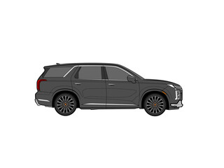Grey suv car from side angle in white background