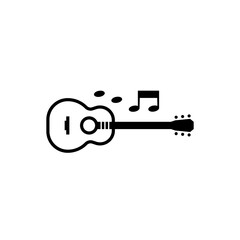 Music logo design with guitar and note in white background