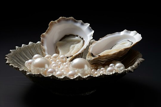 Elegant Pearls oyster white. Sand nature. Generate Ai