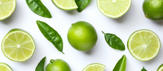 Fresh juicy limes and lime slices isolated on a clean white background for refreshing summer cocktails