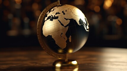 the world globe showing communication gold and dark AI generative
