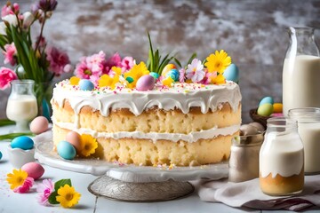 Obraz na płótnie Canvas Traditional Easter cake tres leches cake with three types of milk