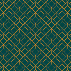 Abstract geometric lines pattern with cubes on green  background.