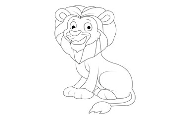 Funny lion coloring book page for children