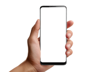 Hand Holding Smart phone Phone Pro PNG, Isolated on White Background for Mobile App or Website Design, Global Business Technology Concept