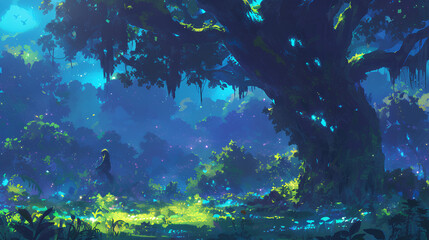 Fototapeta na wymiar fantasy forest plant anime background
