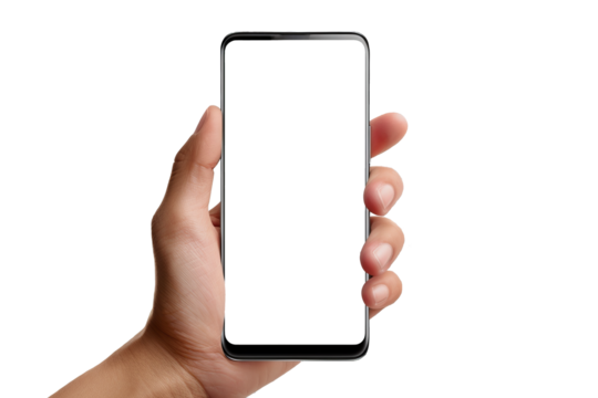 Hand Holding Smart phone Phone Pro PNG, Isolated on White Background for Mobile App or Website Design, Global Business Technology Concept - Powered by Adobe