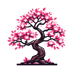 Obraz na płótnie Canvas Sakura bonsai tree vector illustration. Aesthetic Japanese and Chinese traditional culture bonsai and potted plants design template isolated on white background