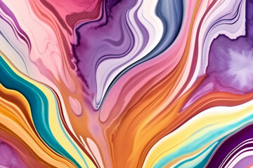 Closeup of abstract watercolor paint background texture with liquid fluid marbled paper texture banner texture. Generative AI (생성형 AI)