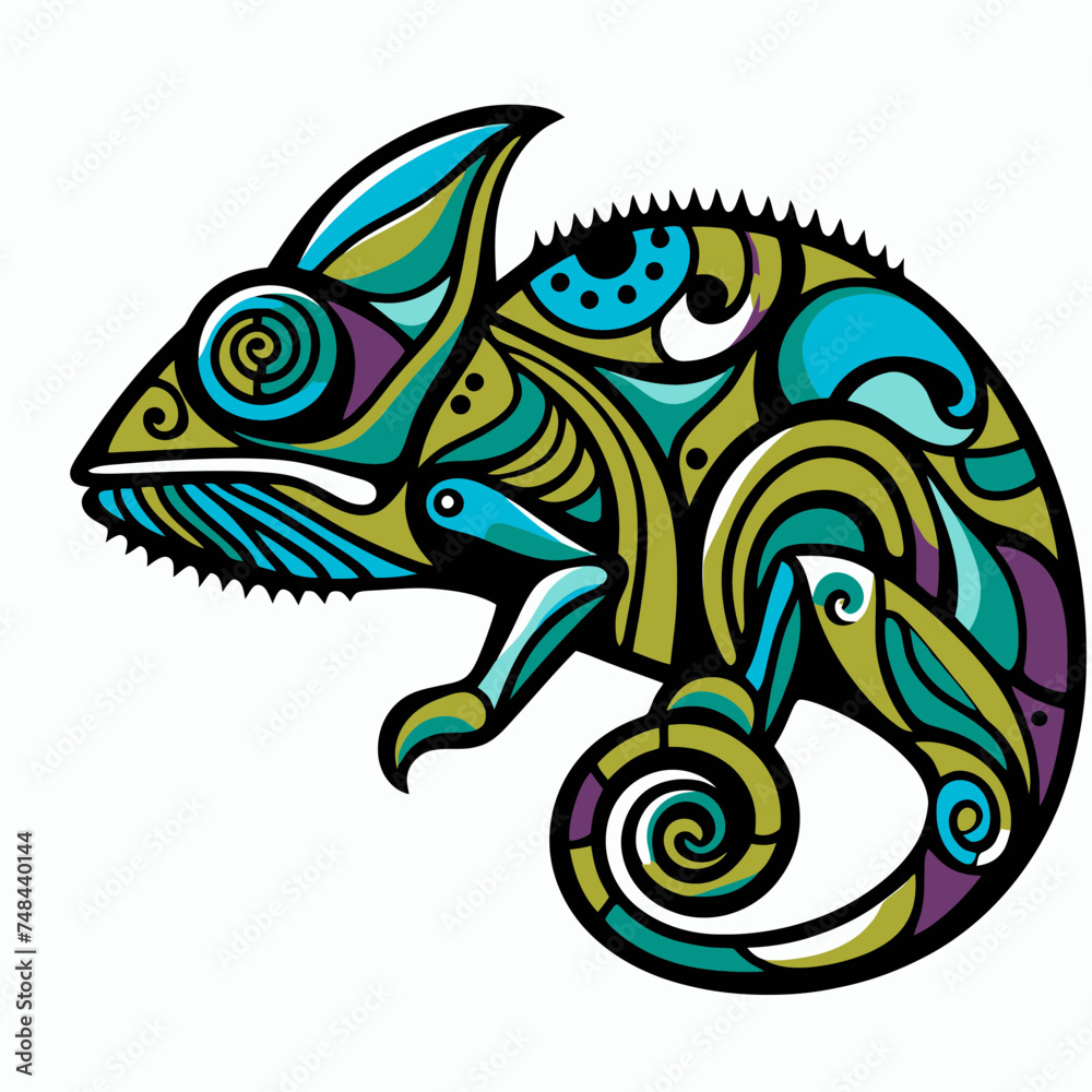 Sticker illustration of a chameleon