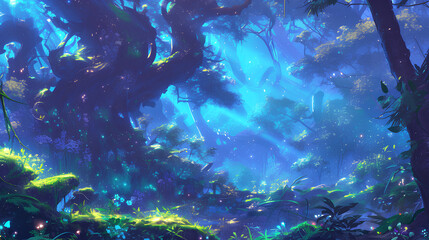 Fototapeta na wymiar fantasy forest plant anime background