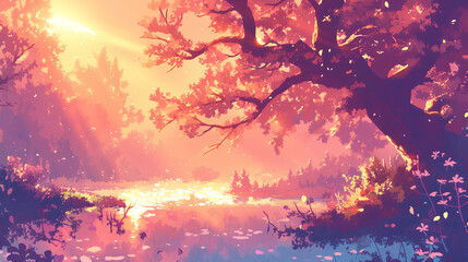 fantasy colored forest plant anime background