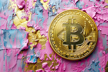 Abstract pastel and gold colors bitcoin, pastel textured background