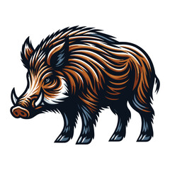 Wild hog boar pig full body design vector illustration, beast animal wildlife template isolated on white background