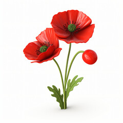 3d render icon of poppy cartoon isolated generated AI