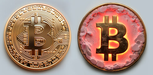 Glowing Bitcoin Coin with Lava Texture
