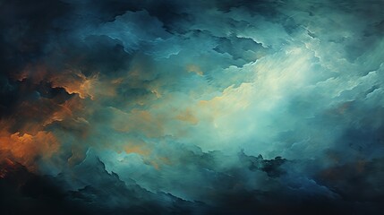 This soft and dreamy abstract painting depicts clouds in a blue sky. The clouds are rendered in a variety of brushstrokes, from thick and expressive to thin and delicate. - obrazy, fototapety, plakaty