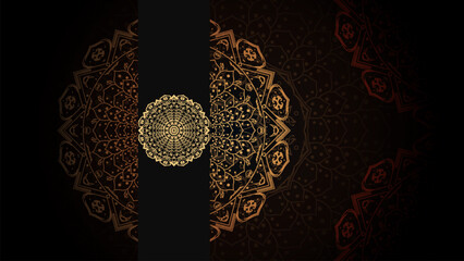Dark Background Luxury Decorative Mandala Design In Gold Color