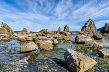 Hashigui Rocks amazing stone formations in Kushimoto Town in Kii Peninsula of Wakayama Prefecture in Japan