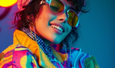 Obraz premium Women's Vintage 80's with vintage colorful glassed