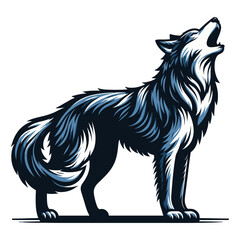 Obraz premium Wild howling wolf dog full body design vector illustration, animal wildlife template isolated on white background