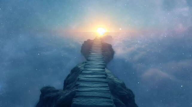 Bridge on the sky with sunrise. Seamless looping time-lapse 4k video animation background