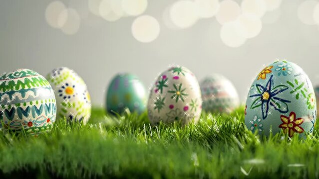 easter egg painted in various colors and located in a grass field with isolated background in Happy Easter Egg