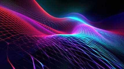 Quantum Mesh in Vibrant Neon Colours, waving Abstract Background Professional Lighting and Cinematic for PowerPoint Presentations, Banners, and Wallpape