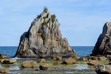 Fototapeta na wymiar Hashigui Rocks amazing stone formations in Kushimoto Town in Kii Peninsula of Wakayama Prefecture in Japan