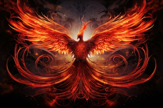 Fiery Red phoenix bird. Fire fantasy bird. Generate Ai